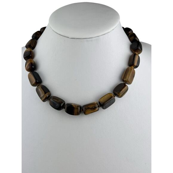 SX Sterling Silver Toggle Clasp Southwest Style Chunky Tiger's Eye Necklace 18" - Picture 1 of 12